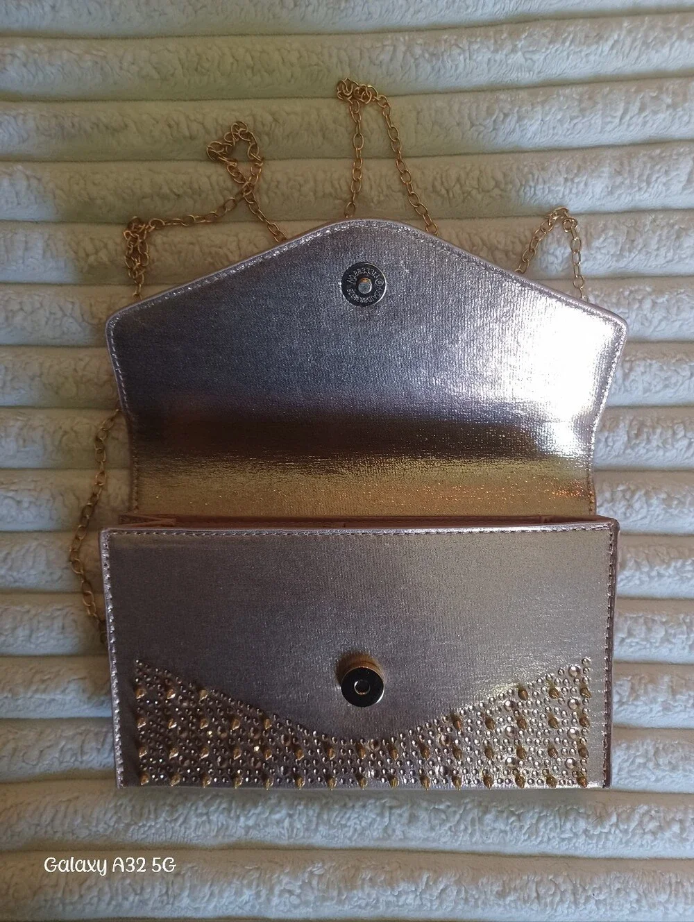 Steve Madden Metallic Rose Gold Rhinestone Studded Envelope Clutch Chain Strap